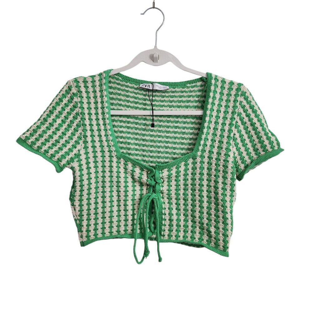 Green Crochet Tie-Front Crop Top